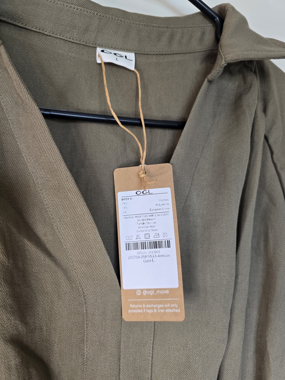 OGL Viscose-Linen Collared V-neck Midi Dress with Drawstring - Picture 5 of 7